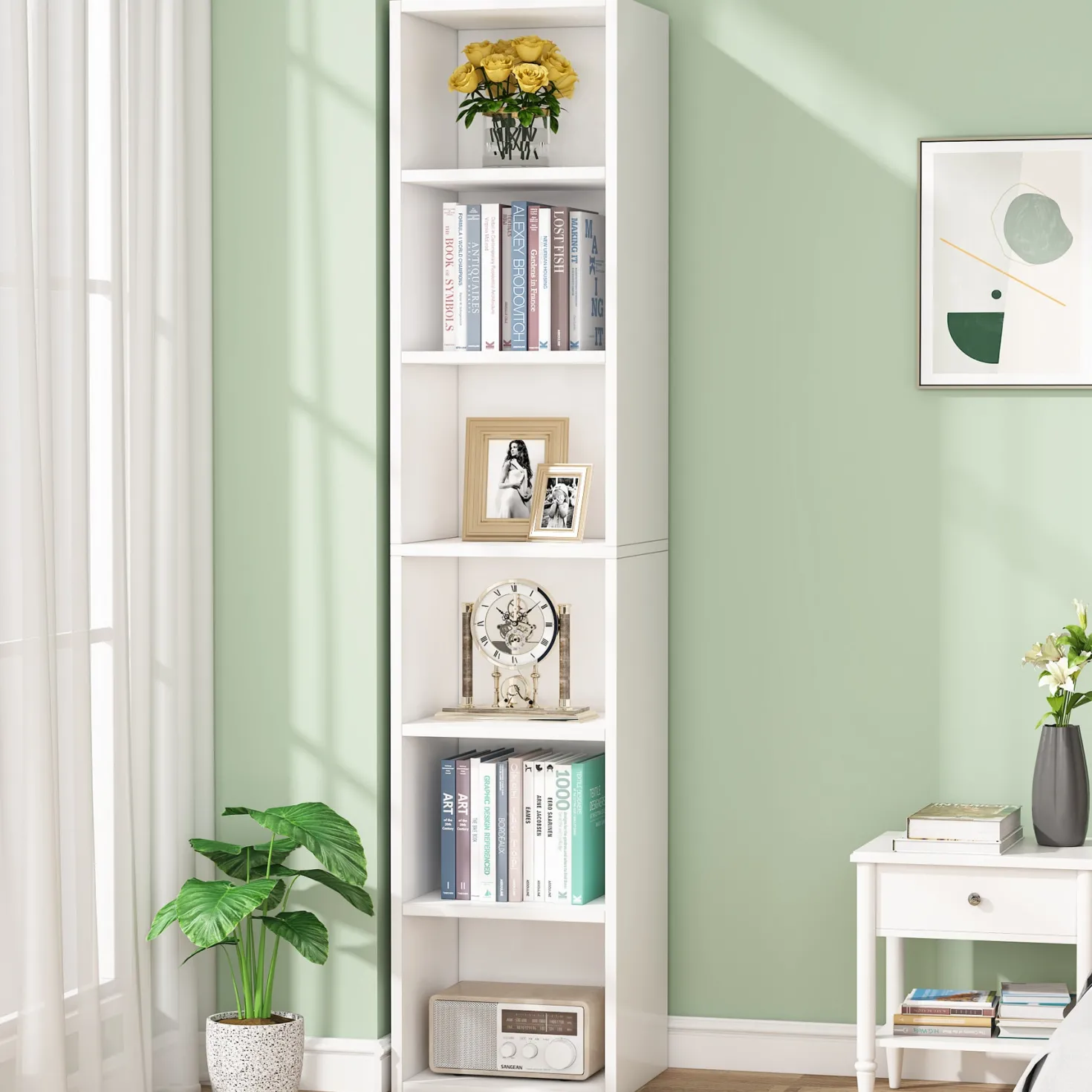 70.9" Corner Bookcase, Modern 6-Tier Narrow Cube Display Shelves