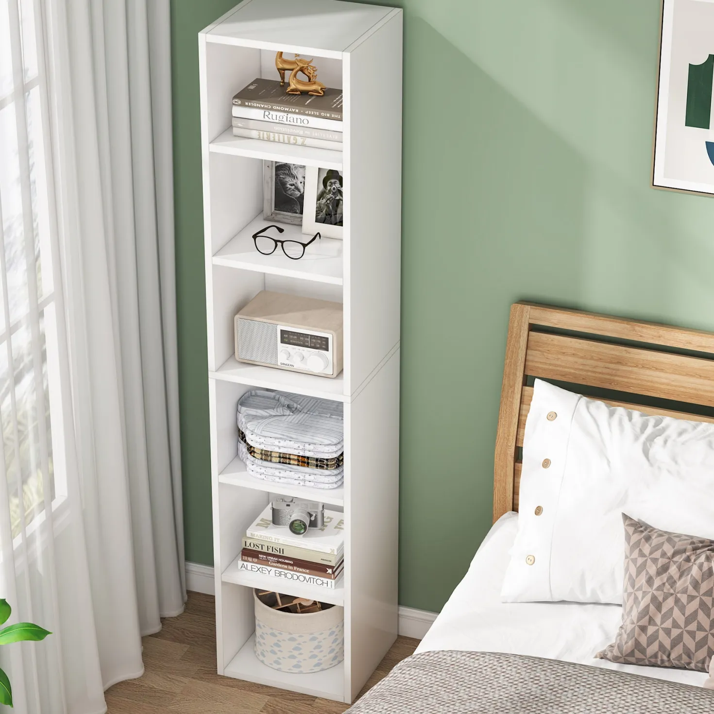 70.9" Corner Bookcase, Modern 6-Tier Narrow Cube Display Shelves