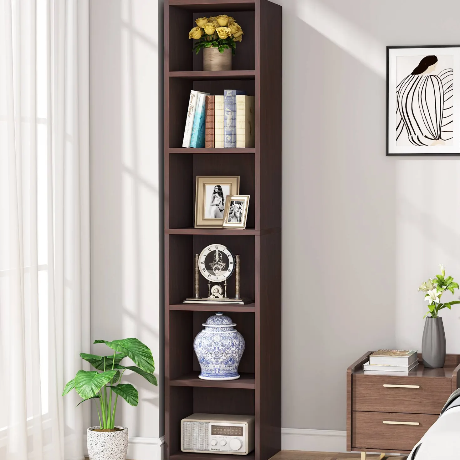 70.9" Corner Bookcase, Modern 6-Tier Narrow Cube Display Shelves