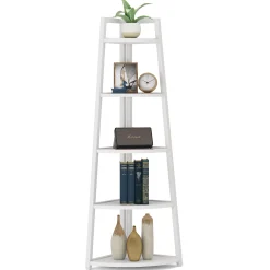 70" Corner Shelf, 5 Tier Corner Storage Rack Ladder Bookcase