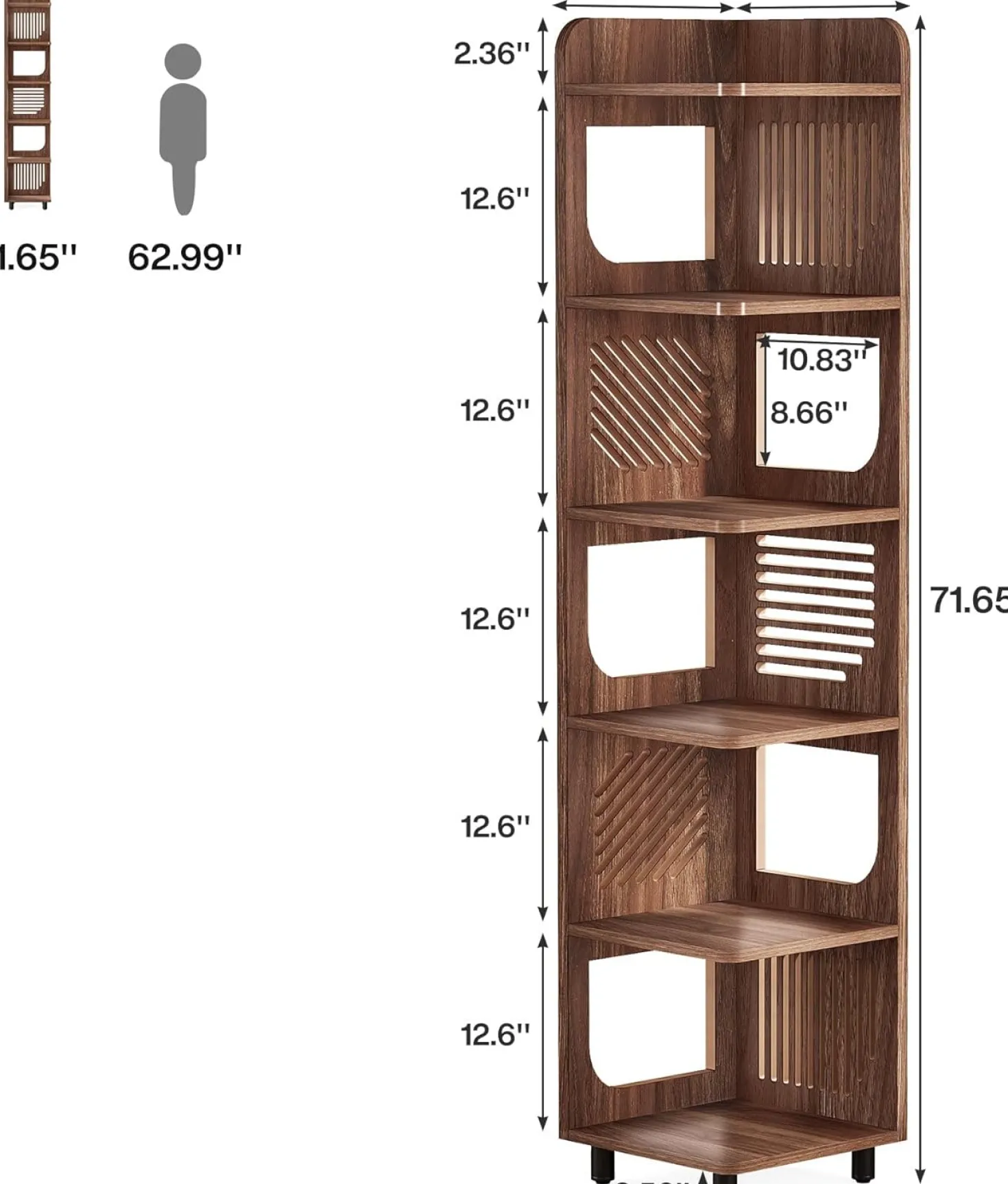 71" Corner Shelf, Narrow Bookshelf Display Shelf with Storage Rack