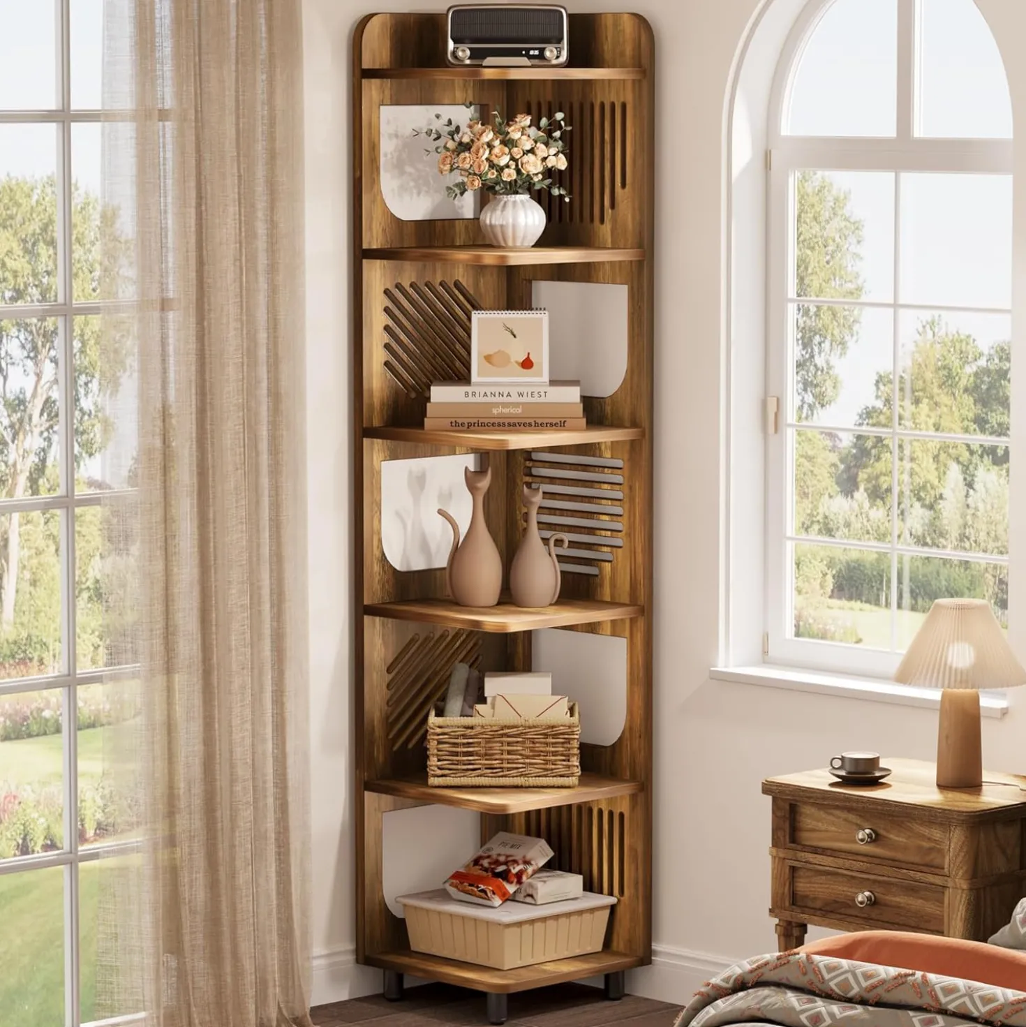 71" Corner Shelf, Narrow Bookshelf Display Shelf with Storage Rack