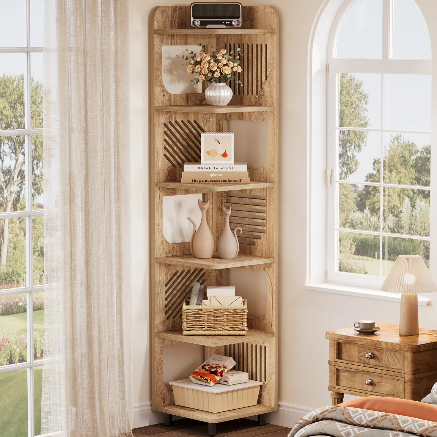 71" Corner Shelf, Narrow Bookshelf Display Shelf with Storage Rack