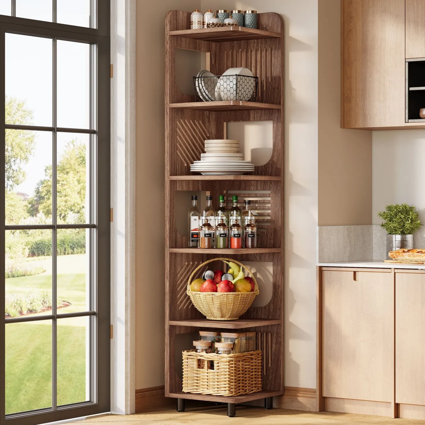 71" Corner Shelf, Narrow Bookshelf Display Shelf with Storage Rack
