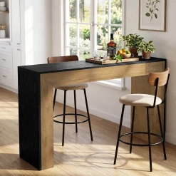 63" Counter Height Bar Table, Modern Industrial High Top Dining Table with Sturdy Base for Kitchen or Home Bar