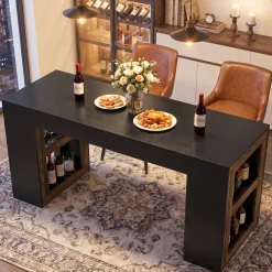 63" Counter Height Bar Table with Storage Shelves, Industrial Pub Table for Kitchen, Dining Room & Home Bar