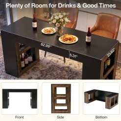 63" Counter Height Bar Table with Storage Shelves, Industrial Pub Table for Kitchen, Dining Room & Home Bar