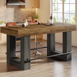 63" Counter Height Bar Table, Large High Top Pub Table Kitchen Island
