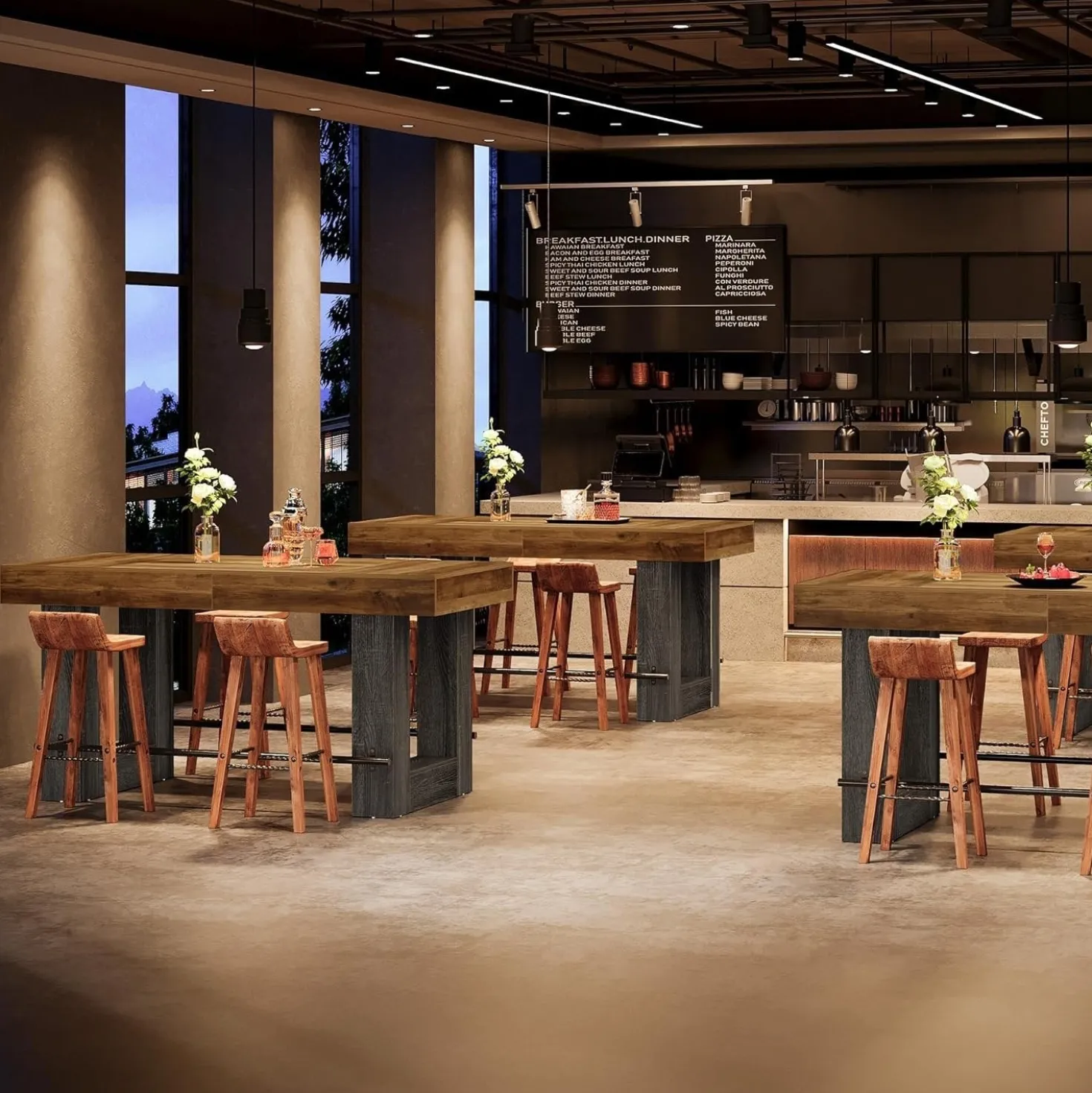 63" Counter Height Bar Table, Large High Top Pub Table Kitchen Island