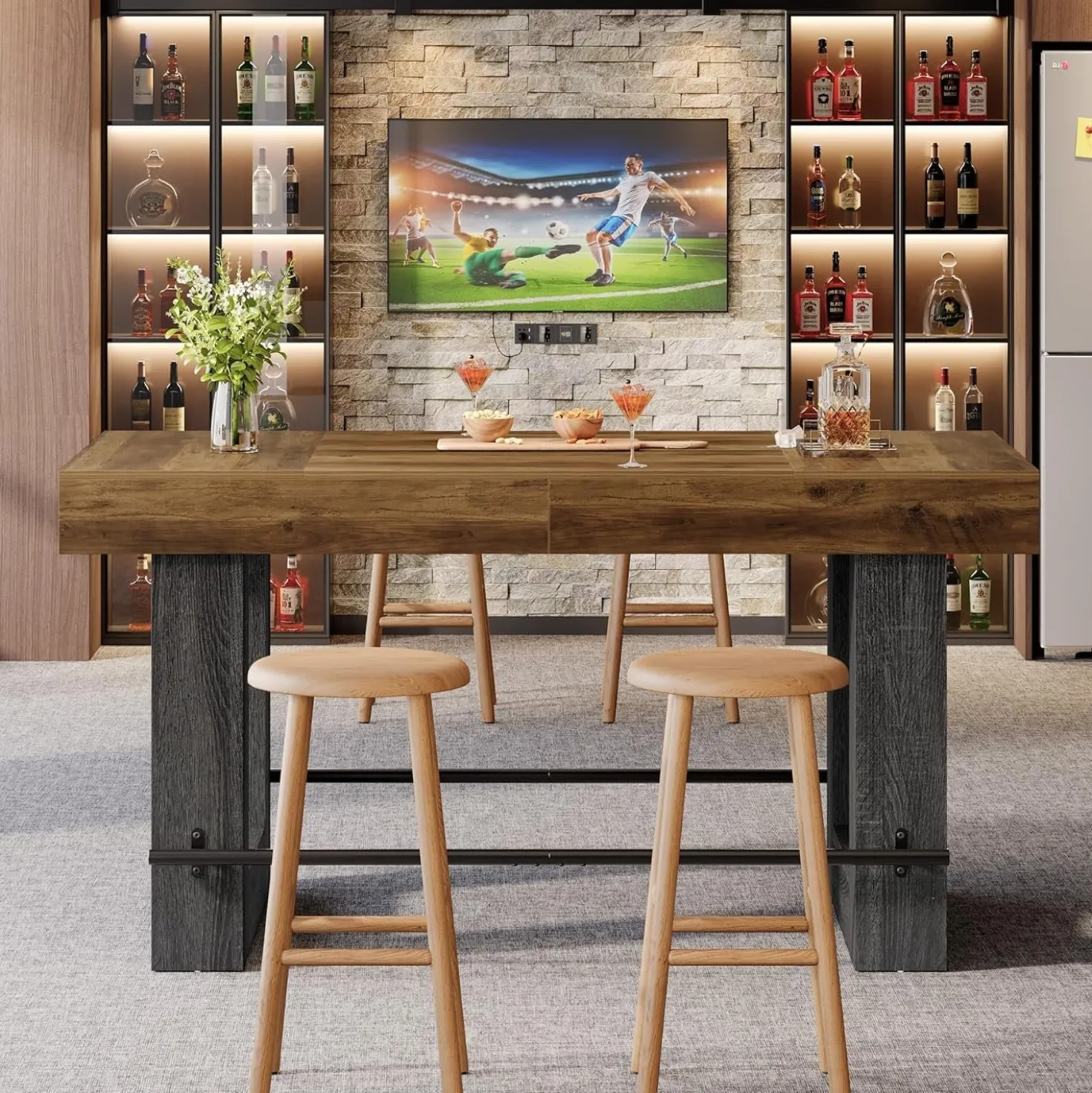 63" Counter Height Bar Table, Large High Top Pub Table Kitchen Island