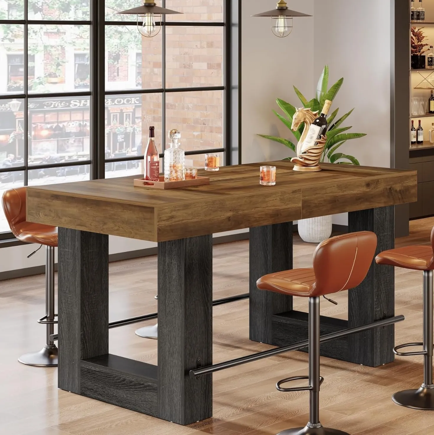 63" Counter Height Bar Table, Large High Top Pub Table Kitchen Island