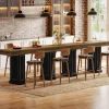 71" Counter Height Bar Table for 6-8 People, Rustic Pub Table with Dual Pedestal Base & Gold Accents