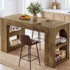 63" Counter Height Bar Table with Side Storage, Industrial Counter Table for Home Bar & Dining Room