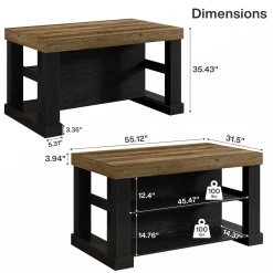55" Counter Height Bar Table with Storage Shelves, Rectangular Kitchen Table for 6