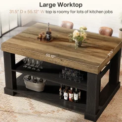 55" Counter Height Bar Table with Storage Shelves, Rectangular Kitchen Table for 6
