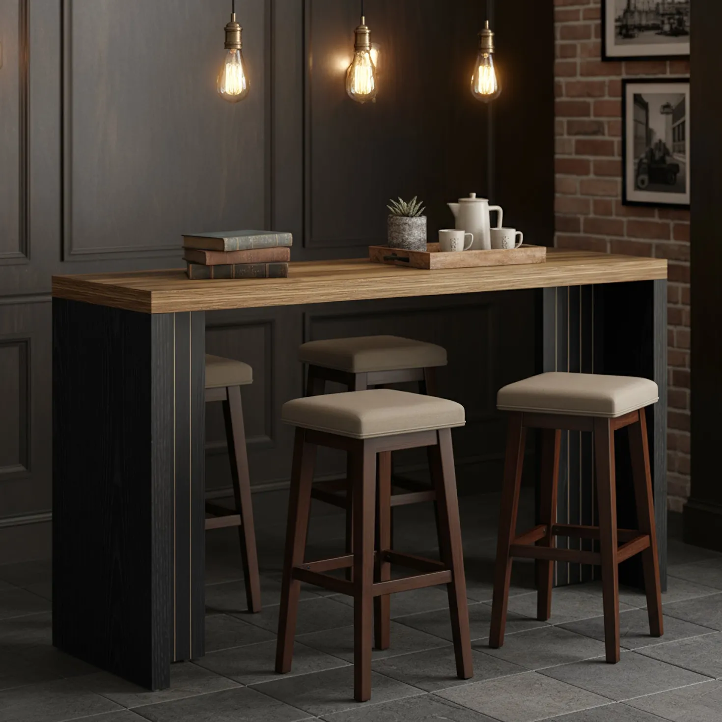 55" Counter Height Bar Unit with Faux Marble Top, Rectangular Home Pub Table