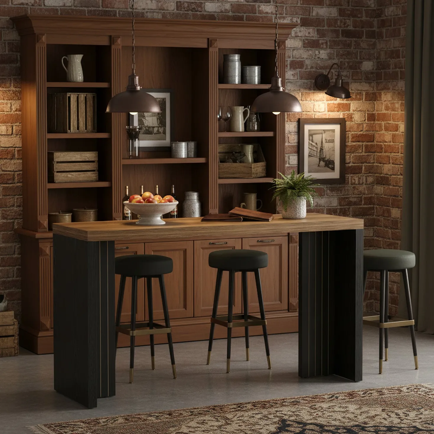 55" Counter Height Bar Unit with Faux Marble Top, Rectangular Home Pub Table