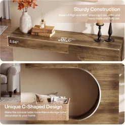 39.4" C-Shaped Console Table, 2-Tier Entryway Sofa Table Behind Couch for Hallway