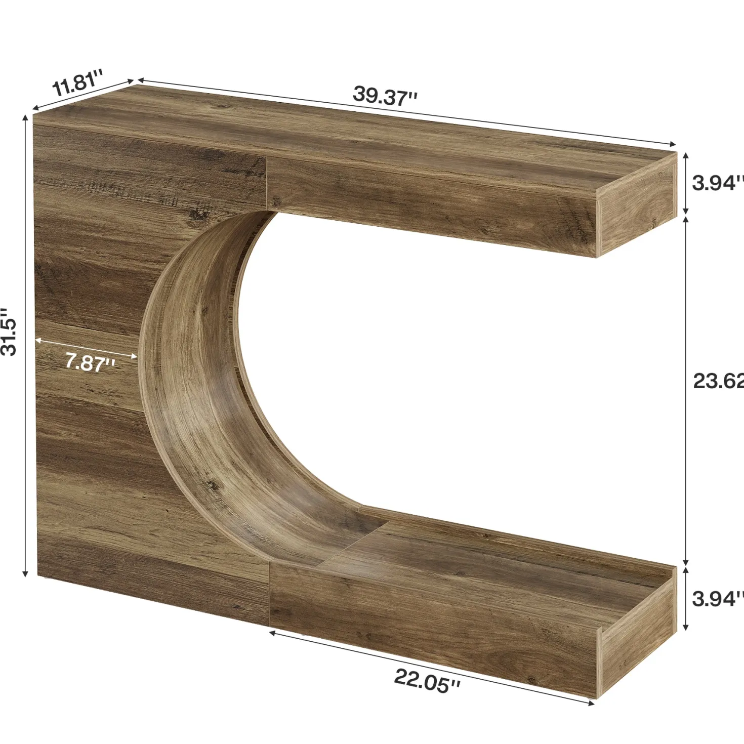 39.4" C-Shaped Console Table, 2-Tier Entryway Sofa Table Behind Couch for Hallway
