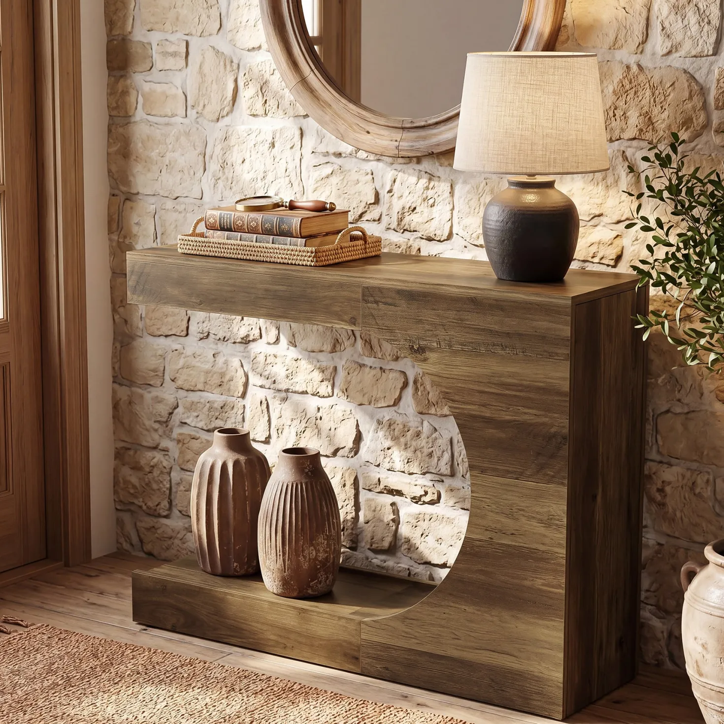 39.4" C-Shaped Console Table, 2-Tier Entryway Sofa Table Behind Couch for Hallway