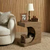 23.6" C-Shaped End Table, Modern Solid Wood Side Table Nightstand with 2-Tier Storage