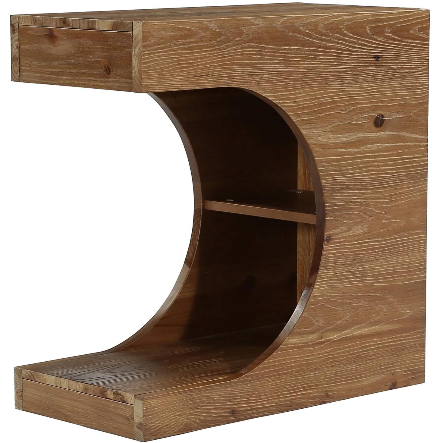 23.6" C-Shaped End Table, Modern Solid Wood Side Table Nightstand with 2-Tier Storage