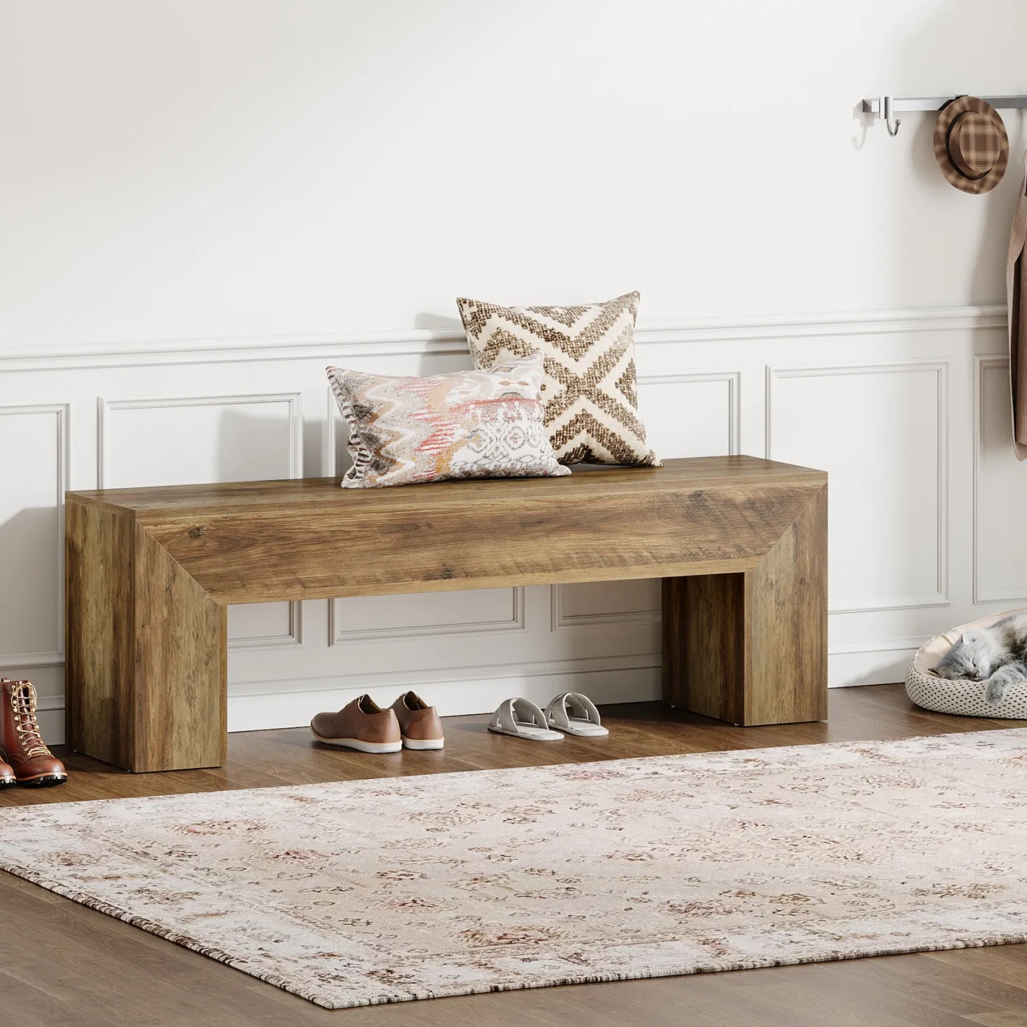 47" Dining Bench, Farmhouse Entryway Bench End of Bed Bench