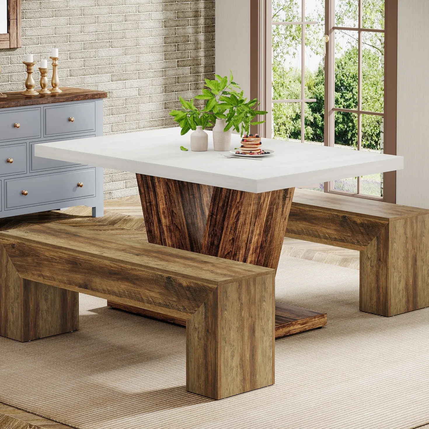 47" Dining Bench, Farmhouse Entryway Bench End of Bed Bench