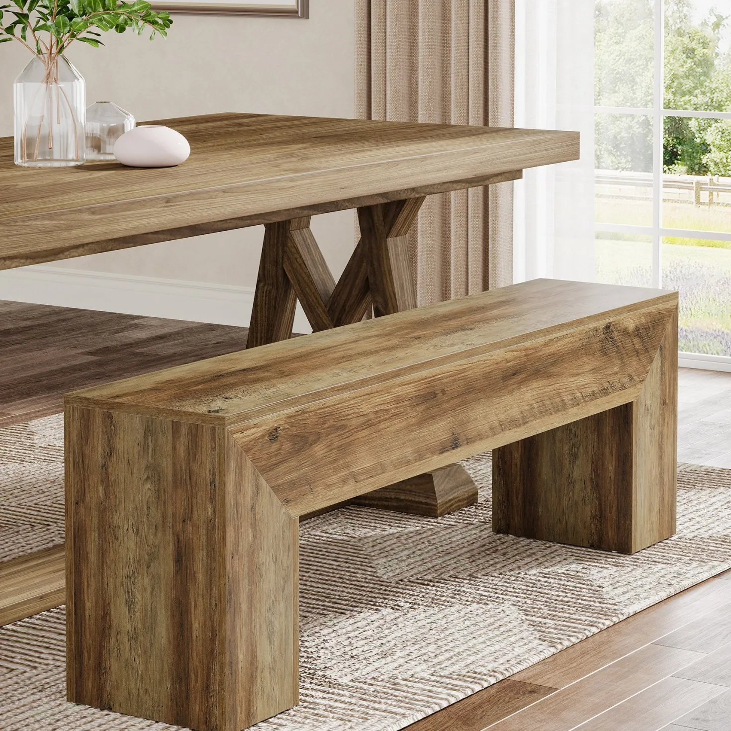 47" Dining Bench, Farmhouse Entryway Bench End of Bed Bench