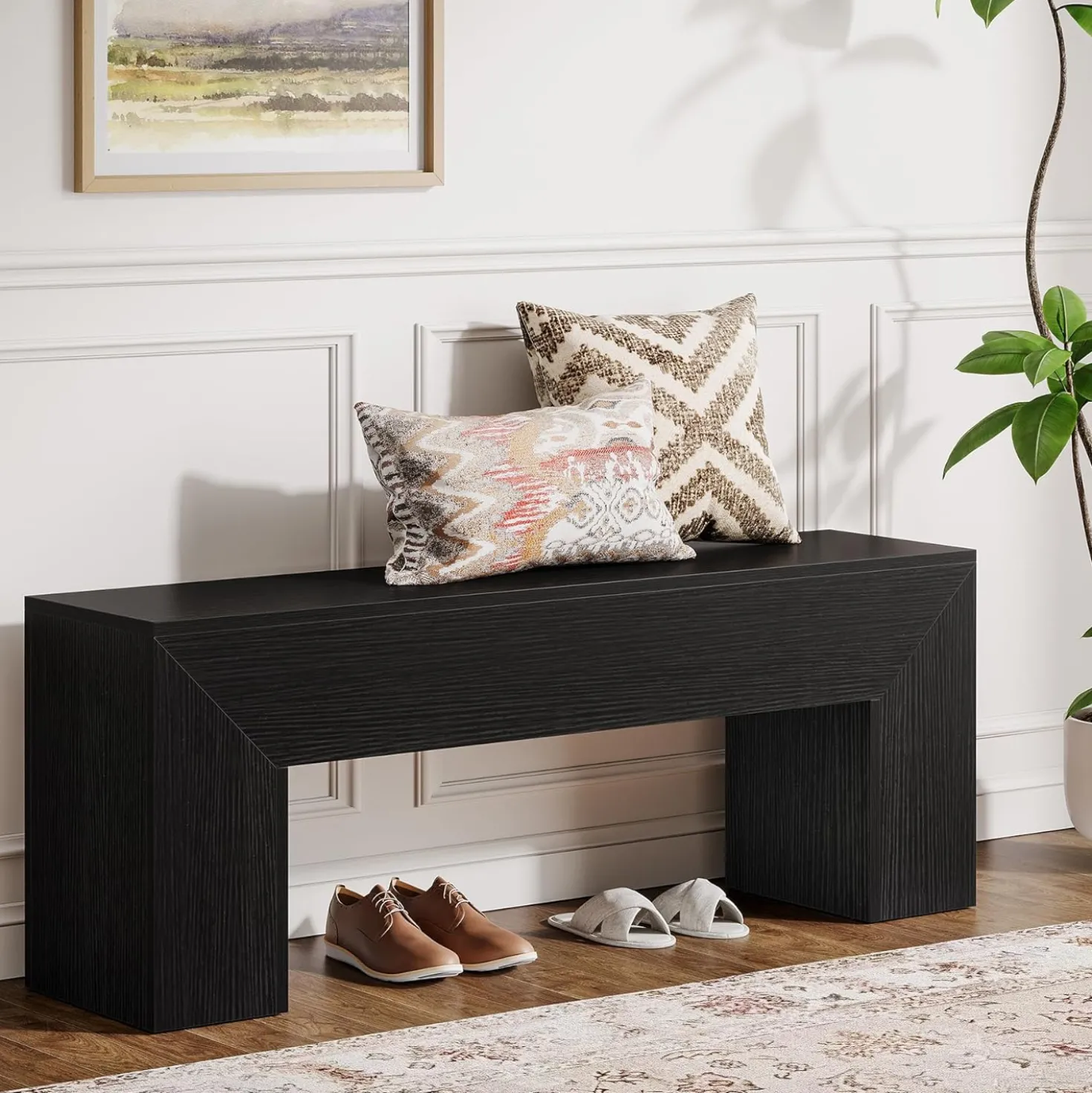 47" Dining Bench, Farmhouse Entryway Bench End of Bed Bench