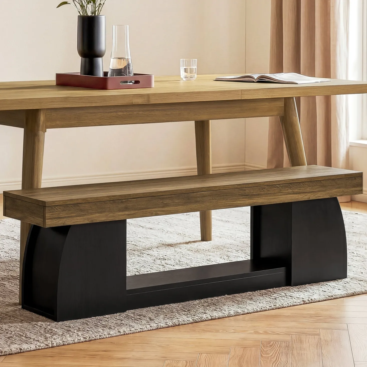 63" Dining Bench, Farmhouse Kitchen Dining Seat with Sturdy Frame