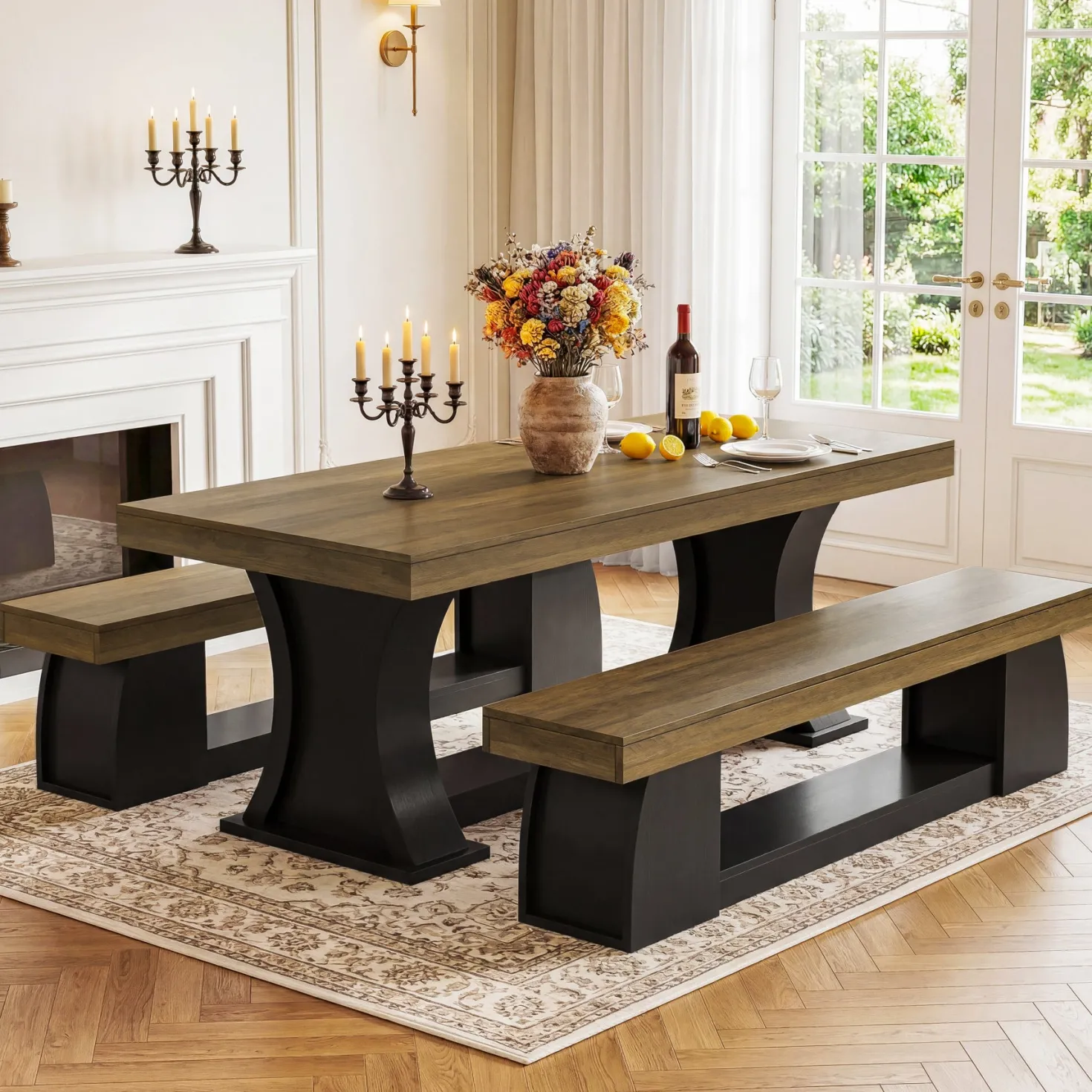 63" Dining Bench, Farmhouse Kitchen Dining Seat with Sturdy Frame