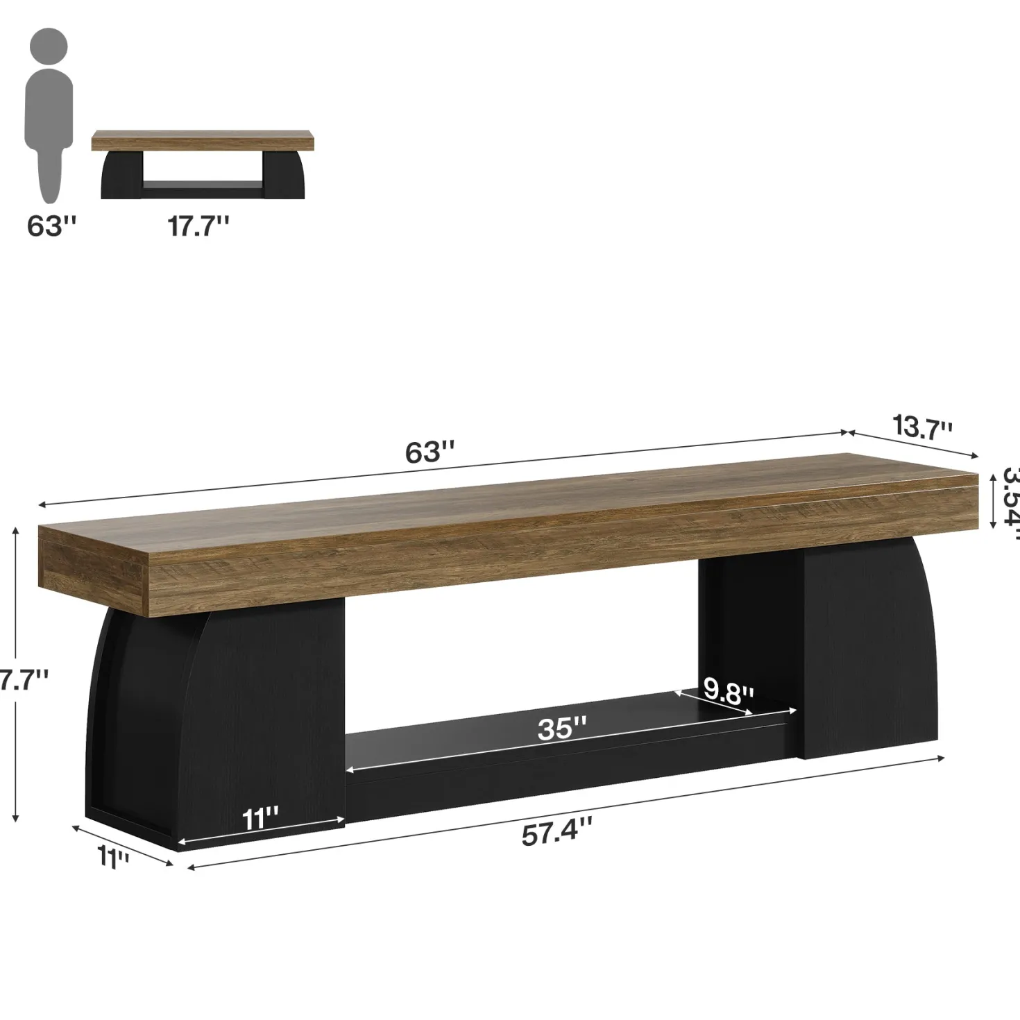 63" Dining Bench, Farmhouse Kitchen Dining Seat with Sturdy Frame