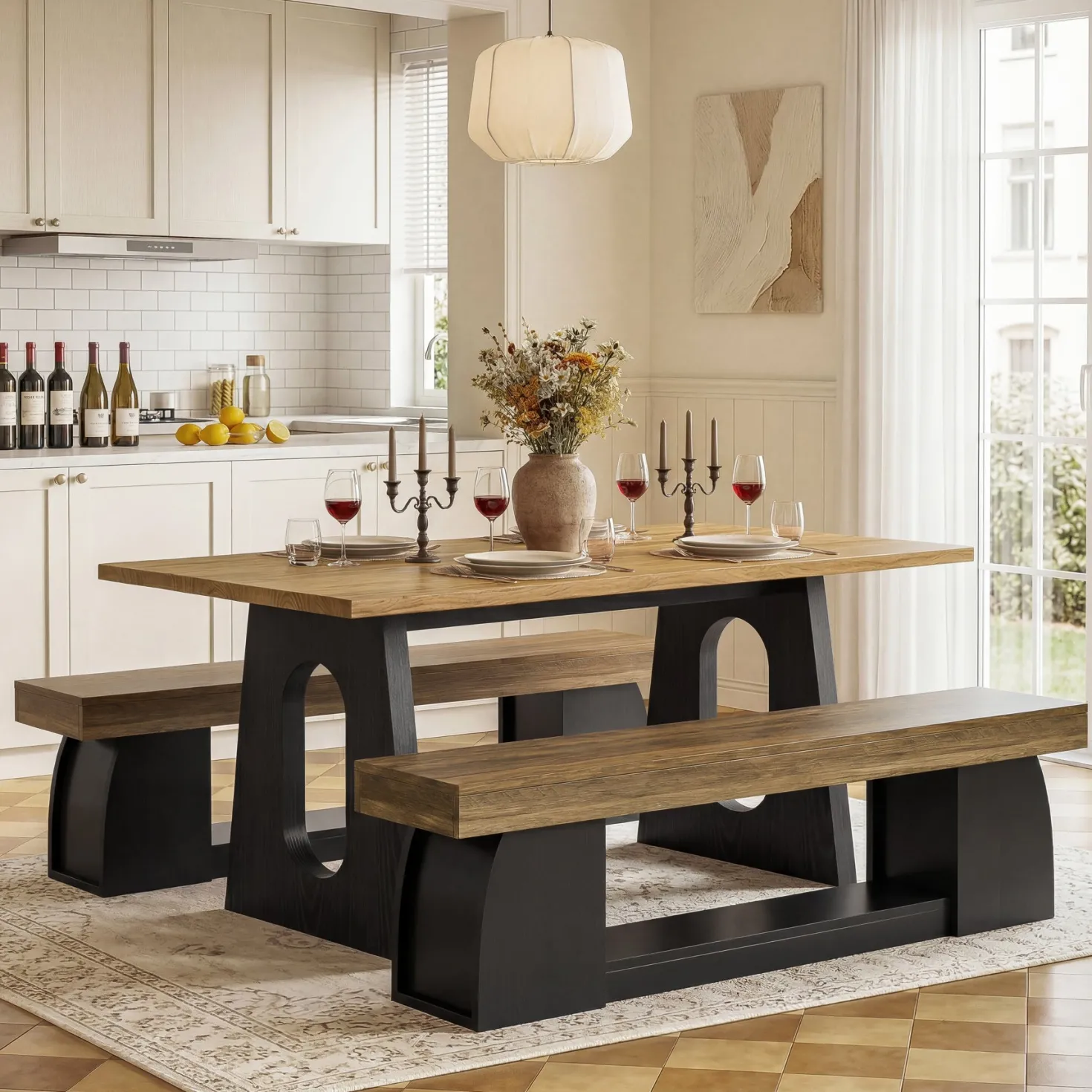63" Dining Bench, Farmhouse Kitchen Dining Seat with Sturdy Frame