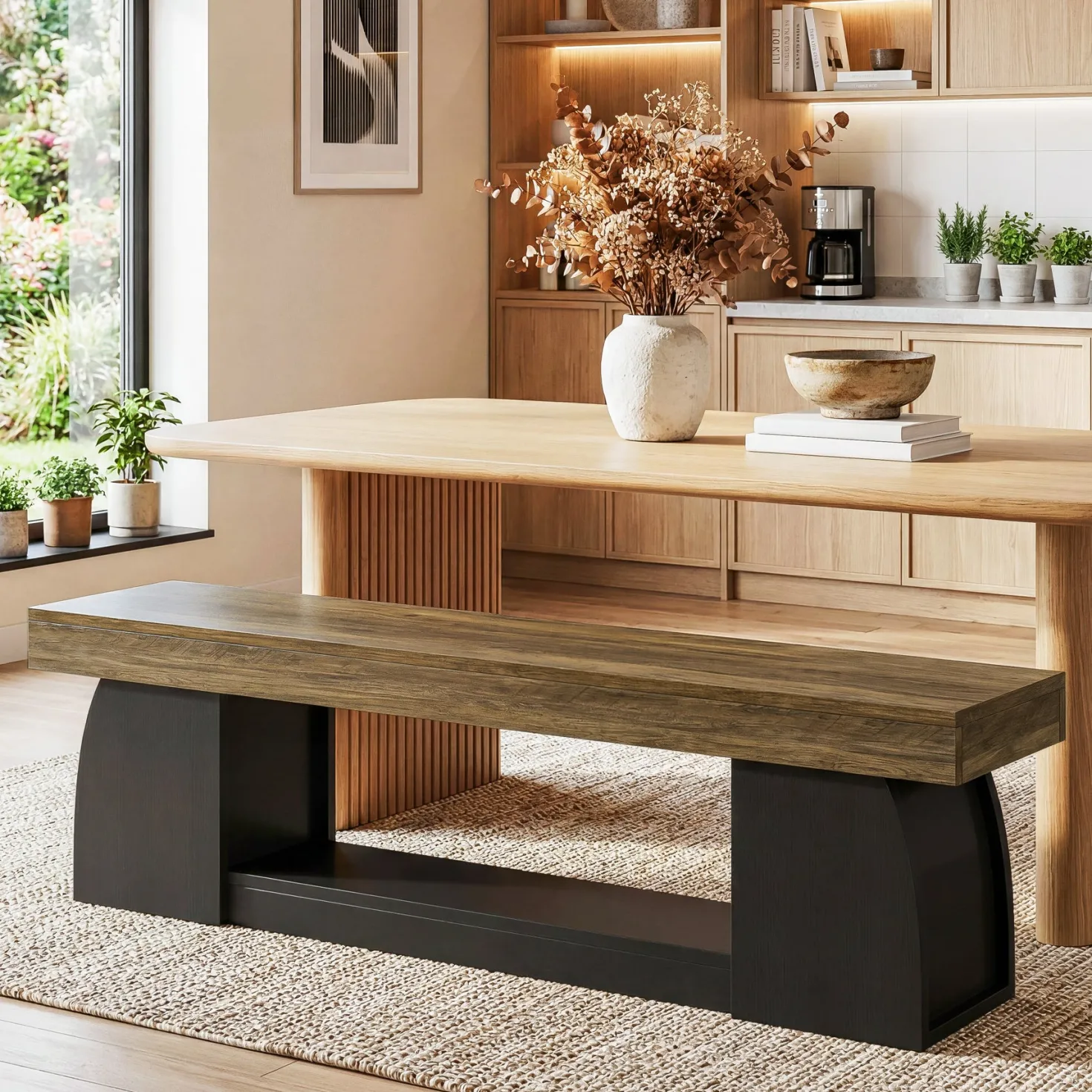 63" Dining Bench, Farmhouse Kitchen Dining Seat with Sturdy Frame