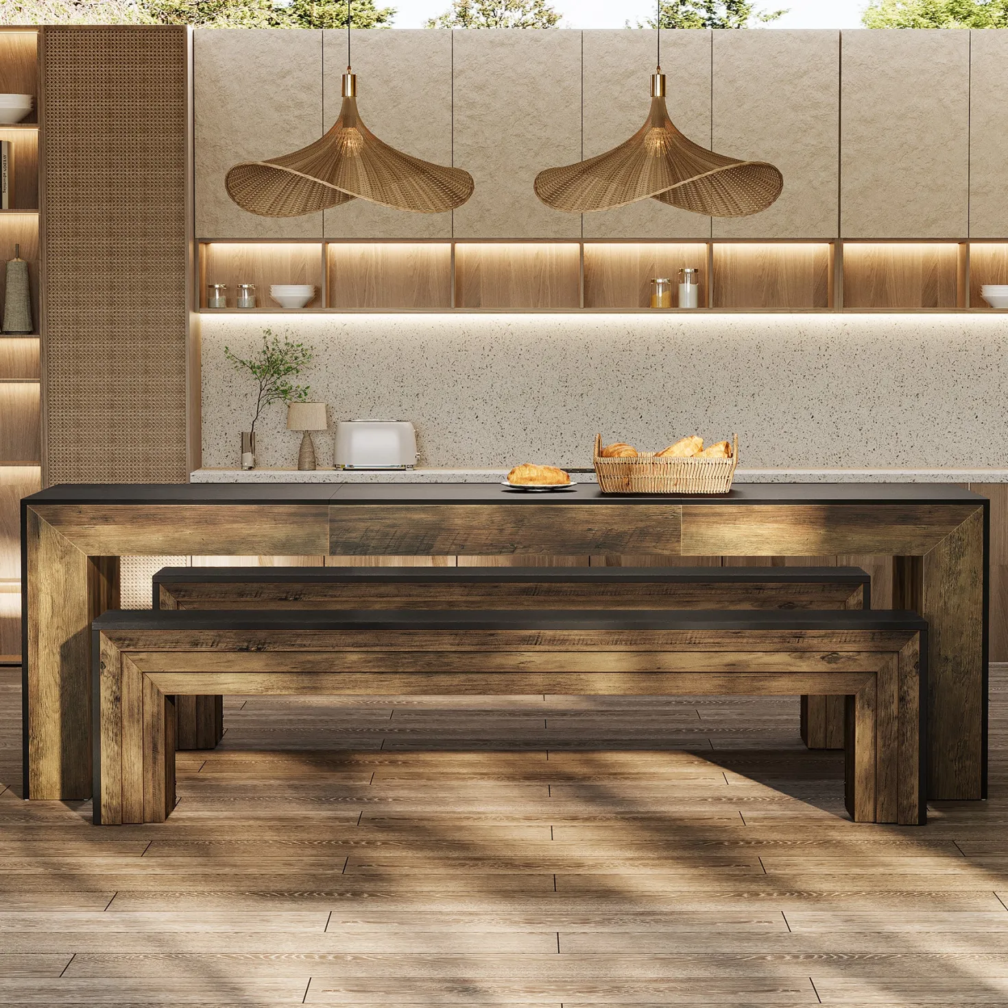 70.9“ Dining Bench, Farmhouse Long Kitchen Bench Seating