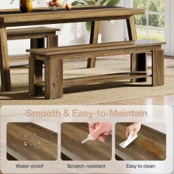63" Dining Bench for 2-3, Farmhouse Kitchen Bench with Storage Shelf