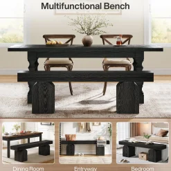 59" Dining Bench, Modern Kitchen Seating with Arched Base for 2 to 3