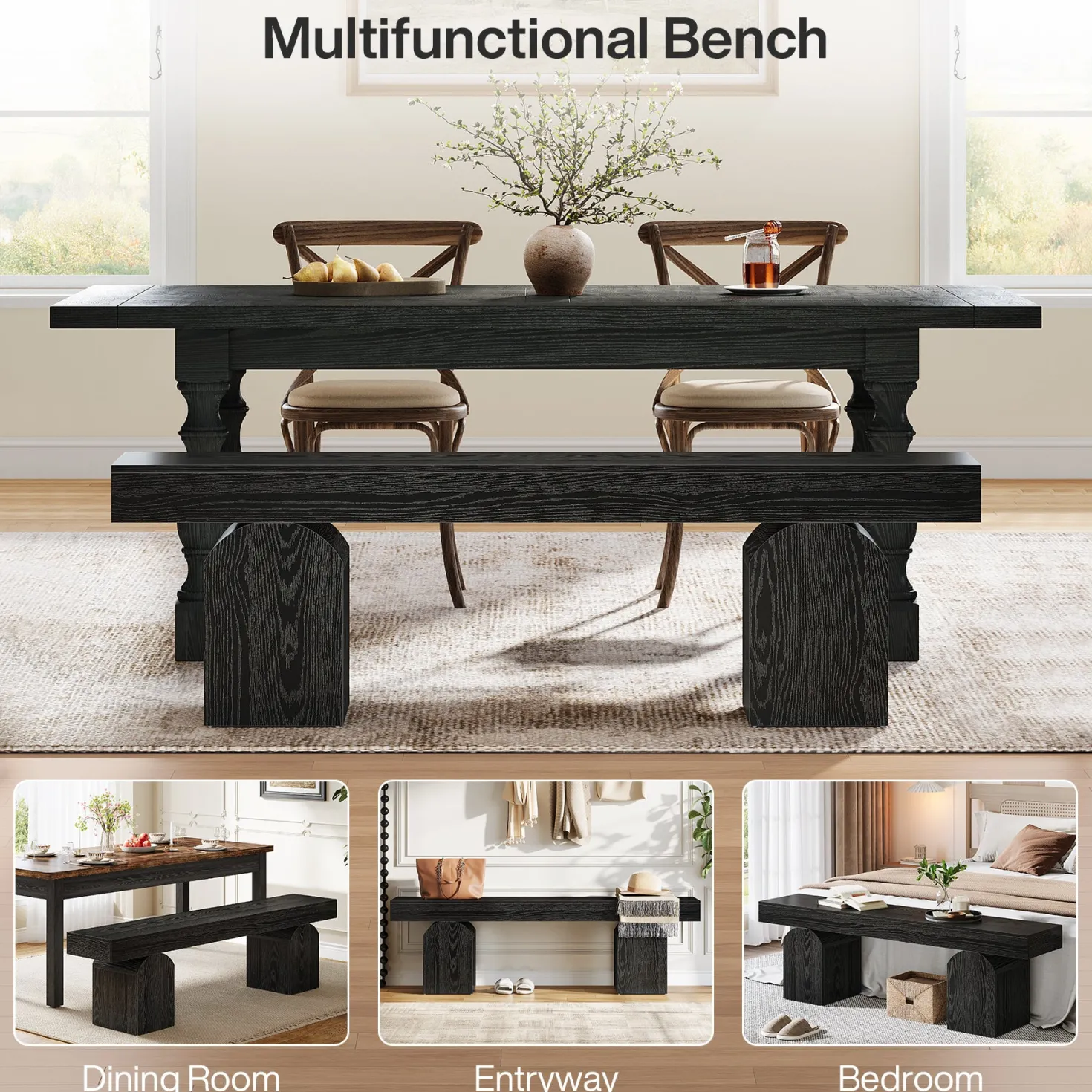 59" Dining Bench, Modern Kitchen Seating with Arched Base for 2 to 3
