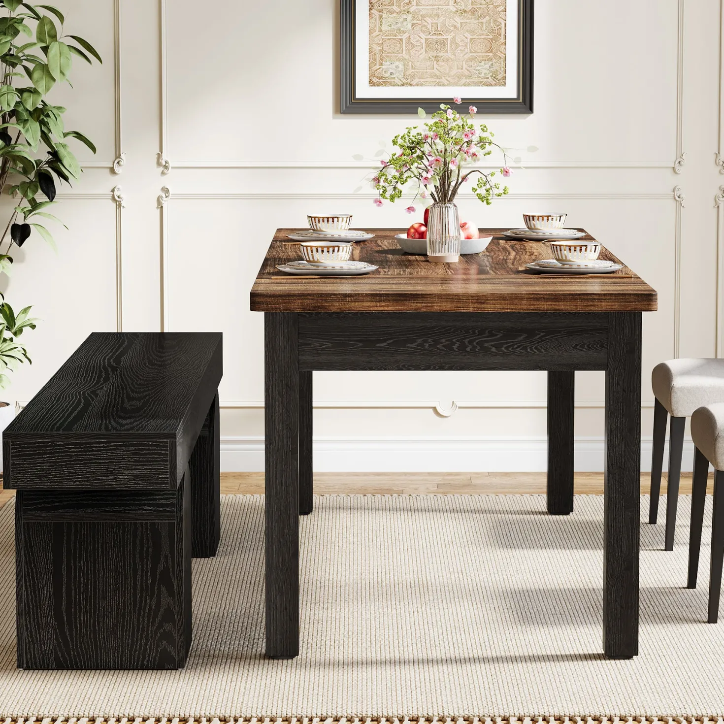 59" Dining Bench, Modern Kitchen Seating with Arched Base for 2 to 3