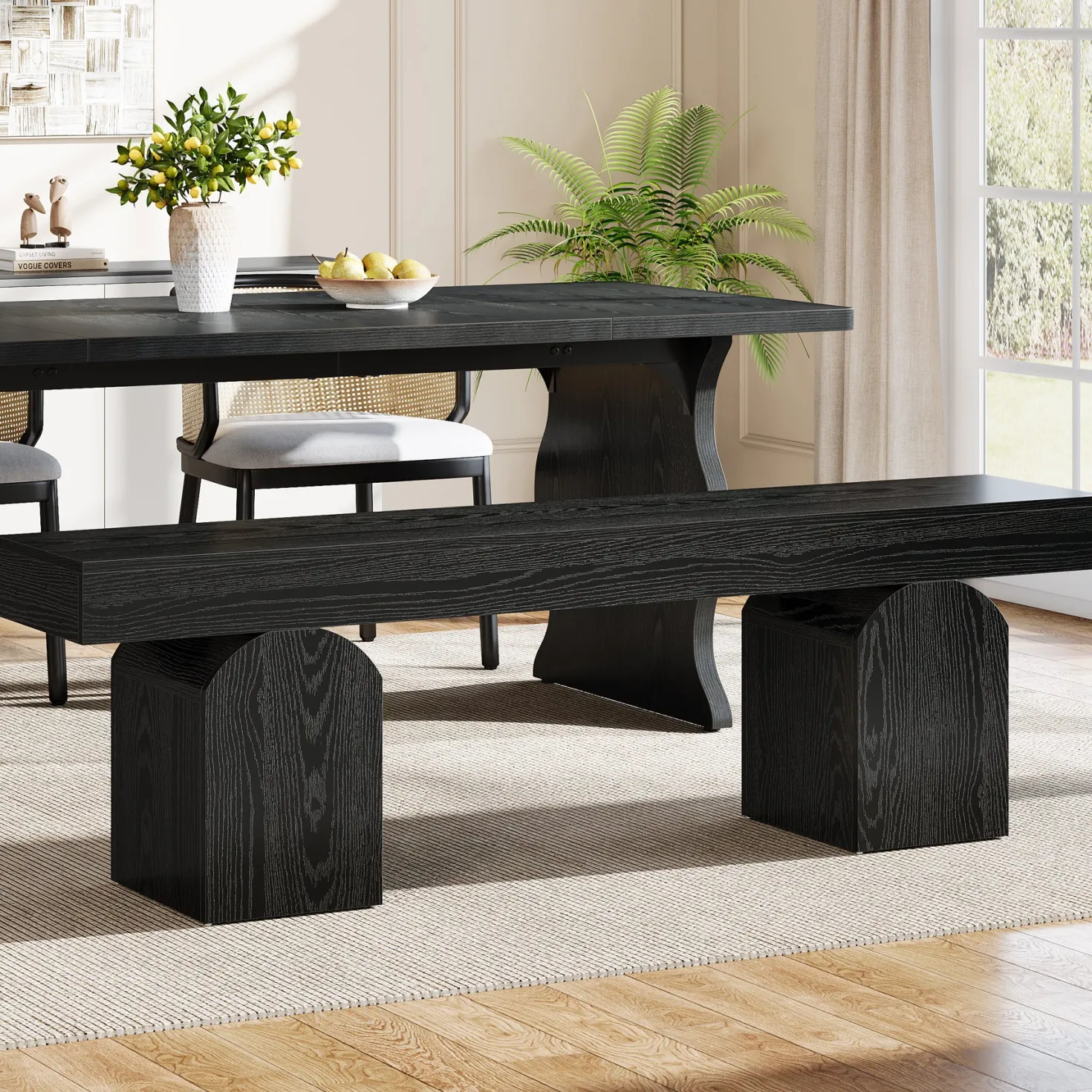 59" Dining Bench, Modern Kitchen Seating with Arched Base for 2 to 3