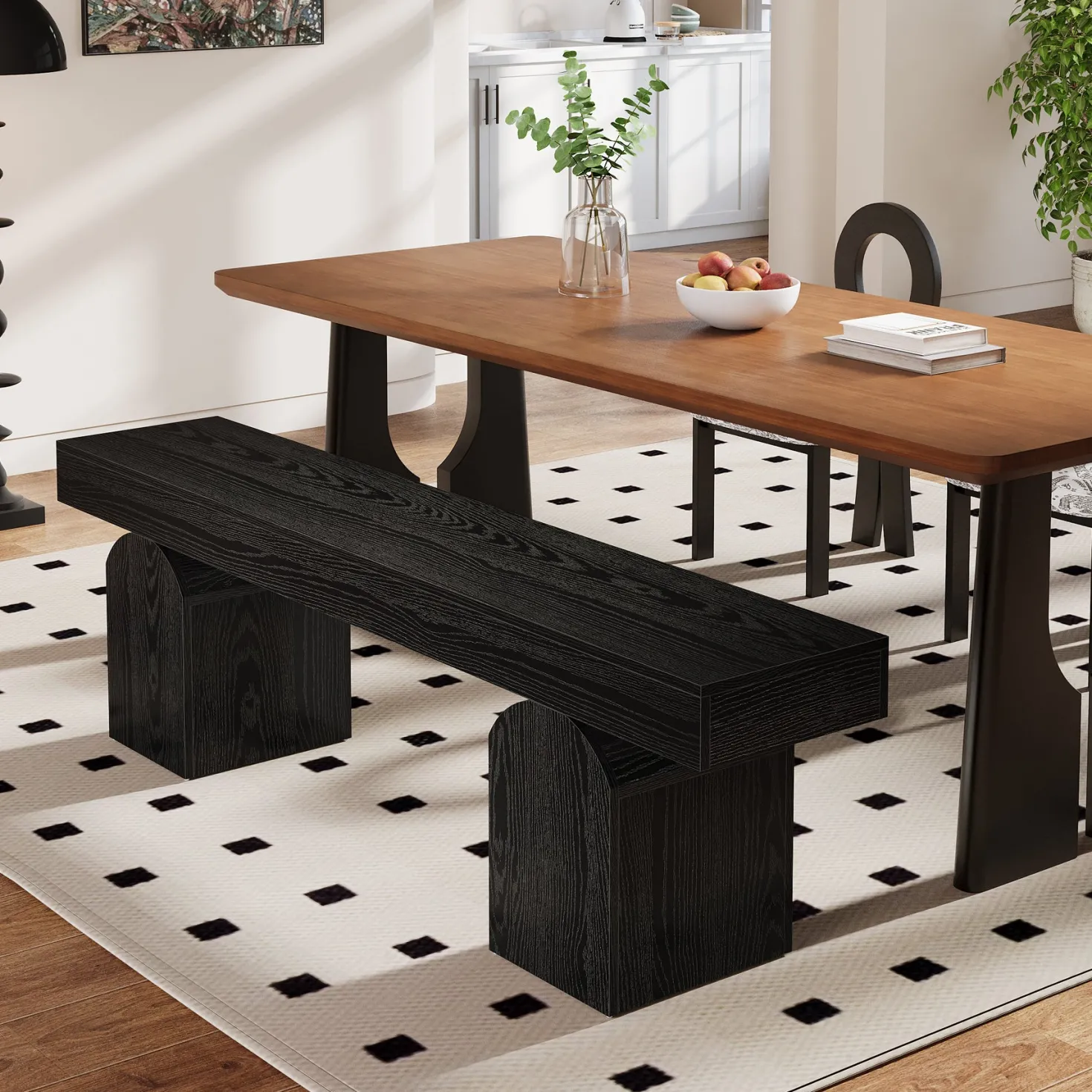 59" Dining Bench, Modern Kitchen Seating with Arched Base for 2 to 3