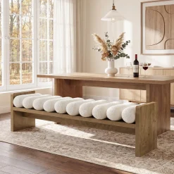 59'' Dining Bench, Upholstered Fabric Kitchen Bench for Dining Room(Removable Cushion)