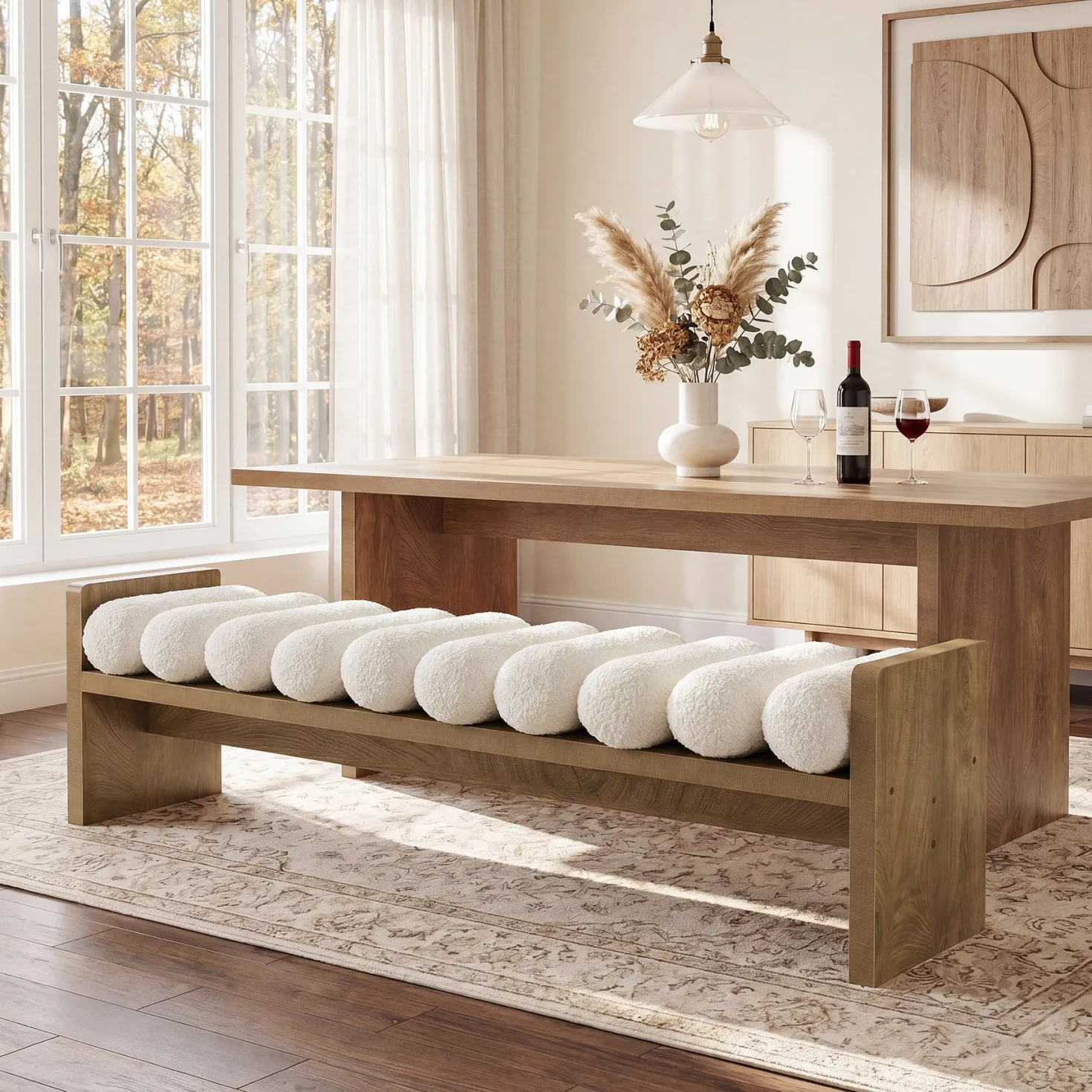 59'' Dining Bench, Upholstered Fabric Kitchen Bench for Dining Room(Removable Cushion)