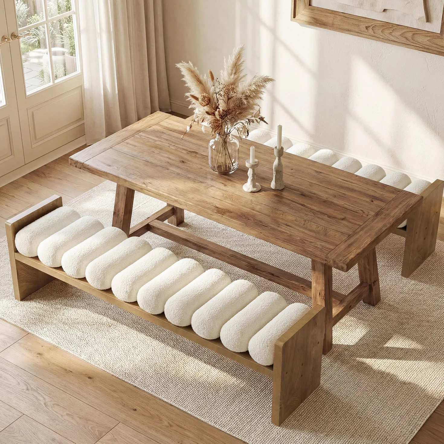 59'' Dining Bench, Upholstered Fabric Kitchen Bench for Dining Room(Removable Cushion)