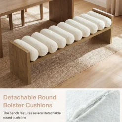 59'' Dining Bench, Upholstered Fabric Kitchen Bench for Dining Room(Removable Cushion)