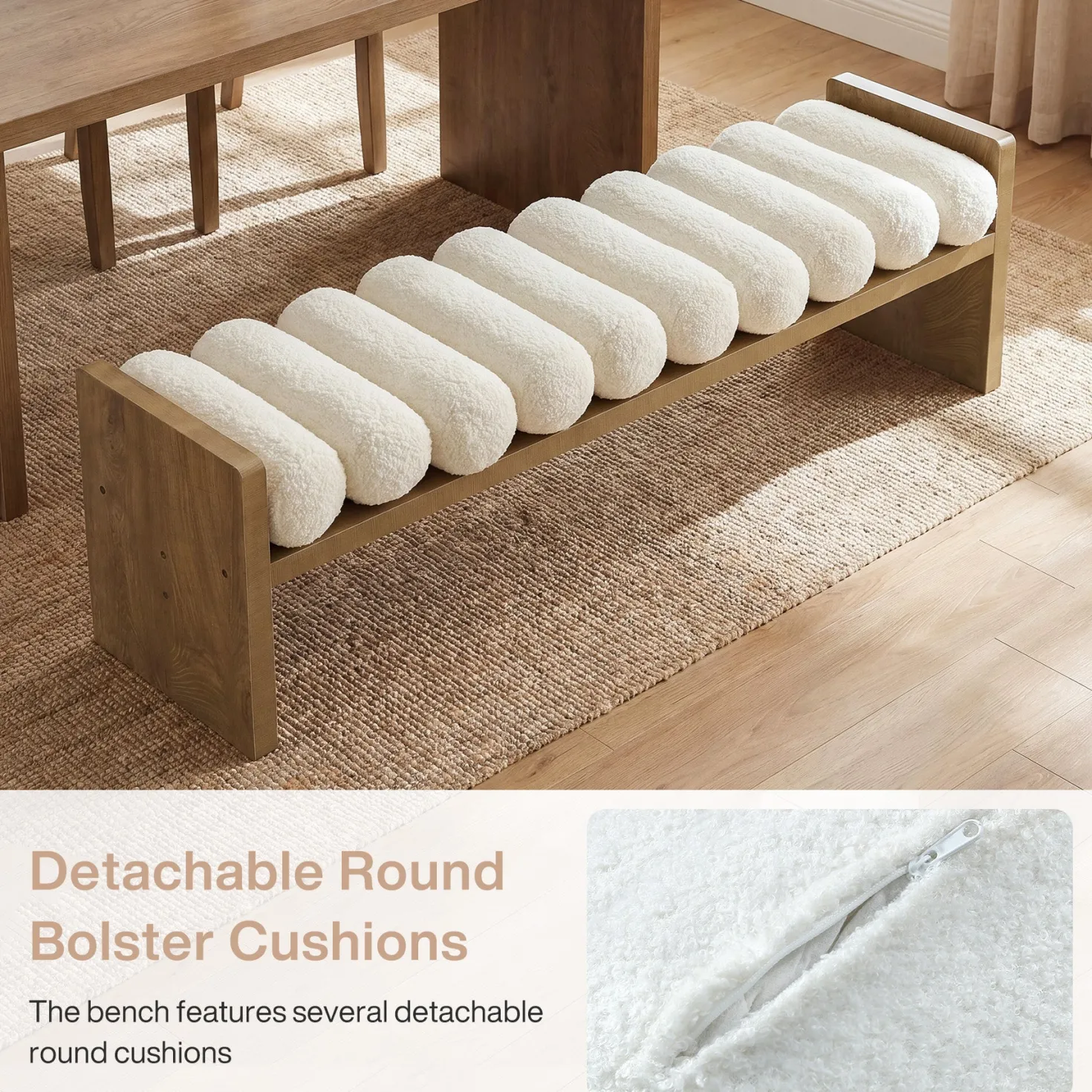 59'' Dining Bench, Upholstered Fabric Kitchen Bench for Dining Room(Removable Cushion)