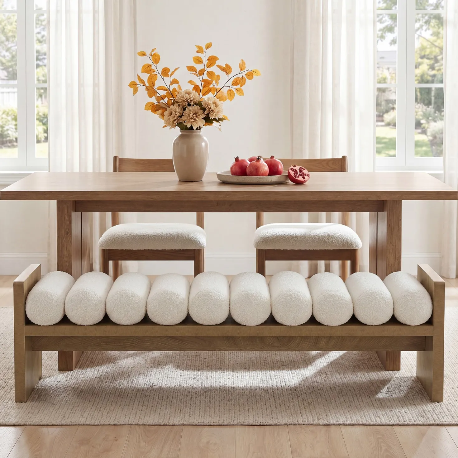 59'' Dining Bench, Upholstered Fabric Kitchen Bench for Dining Room(Removable Cushion)
