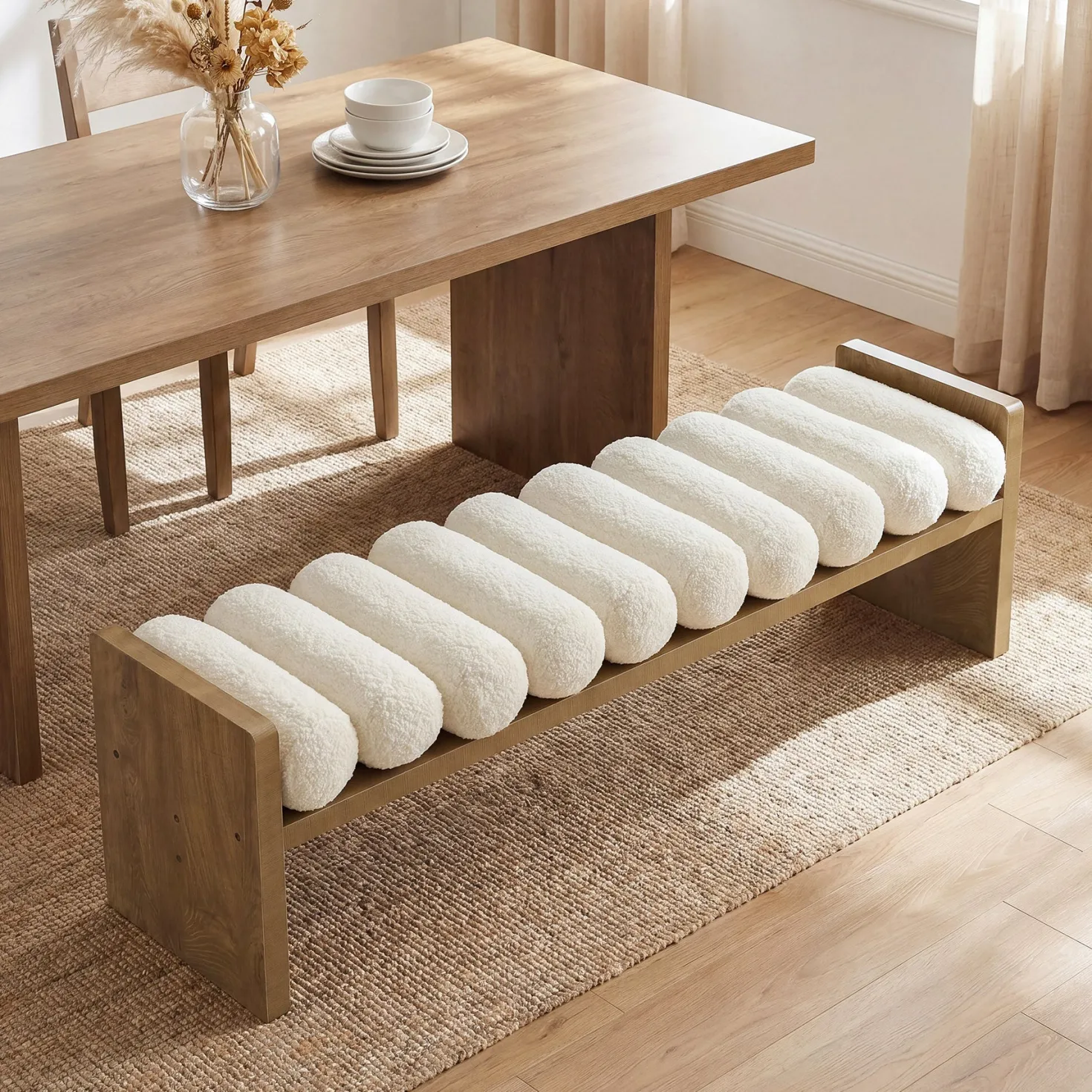 59'' Dining Bench, Upholstered Fabric Kitchen Bench for Dining Room(Removable Cushion)
