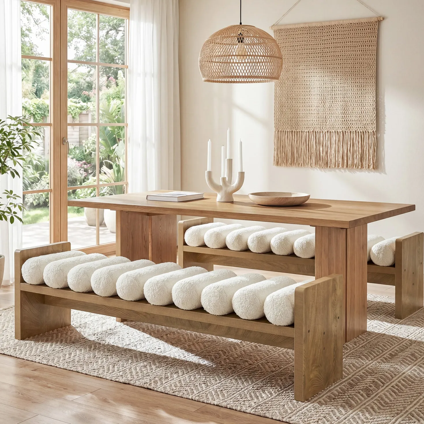 59'' Dining Bench, Upholstered Fabric Kitchen Bench for Dining Room(Removable Cushion)